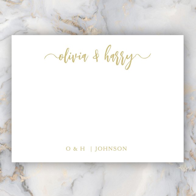 Carte Monogram Gold White Mariage Note (Personalize Your Name(s) in Stylish Hand Lettered Script. Add Elegant Monogram Initials & Surname.)