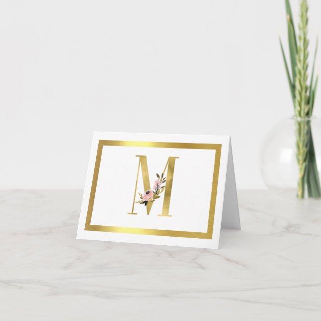 Carte Monogram M Floral Note Gold (Devant)