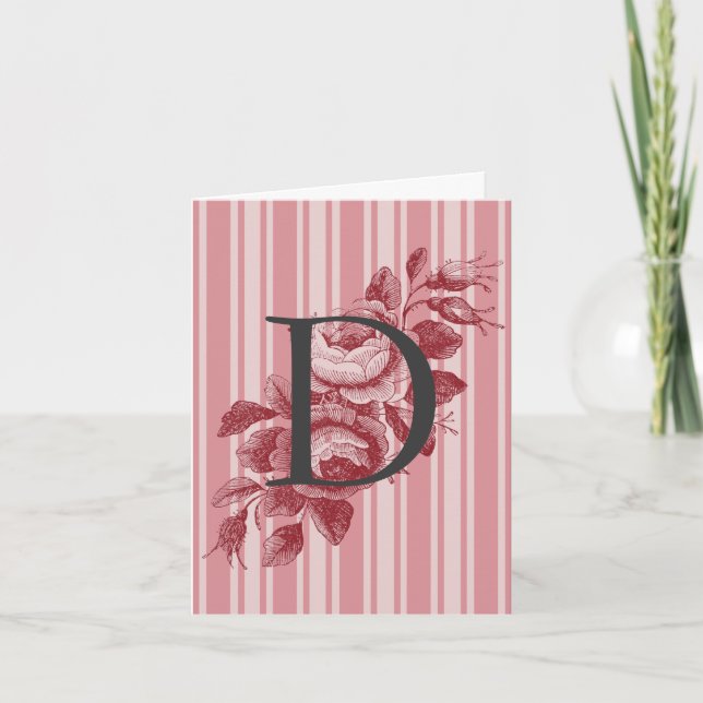 Carte Monogramme avec roses de mai et note rayée (Devant)