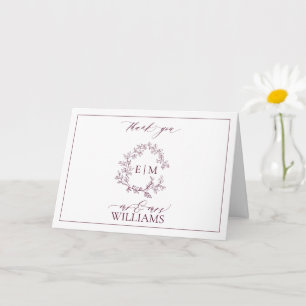 Carte Monogramme Bourgogne en poitrine feuillue Merci ph