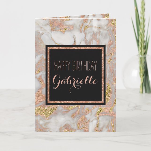 Carte Monogramme de marbre doré Rose moderne Faux (Devant)