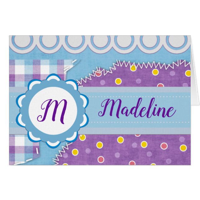 Carte Monogramme de Patchwork Scindée (Devant Horizontal)