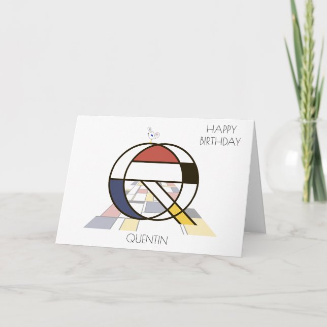 Carte Monogramme de style néoplasticisme. Lettre Q (Devant)