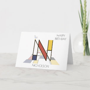 Carte Monogramme de style néoplasticiste. Lettre N