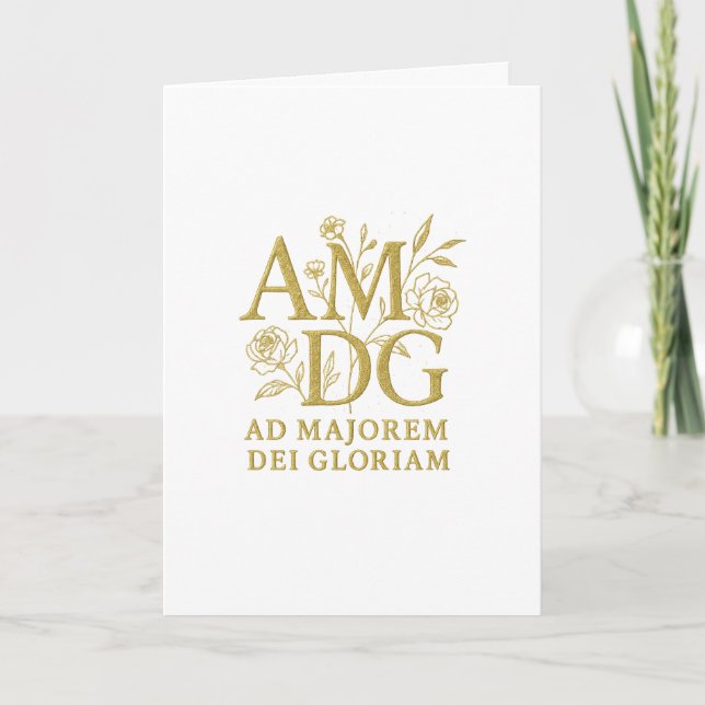 Carte Monogramme floral or Ad Majorem Dei Gloriam (Devant)