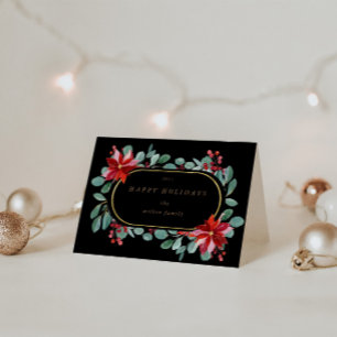 Carte Monogramme floral rouge Poinsettia plié