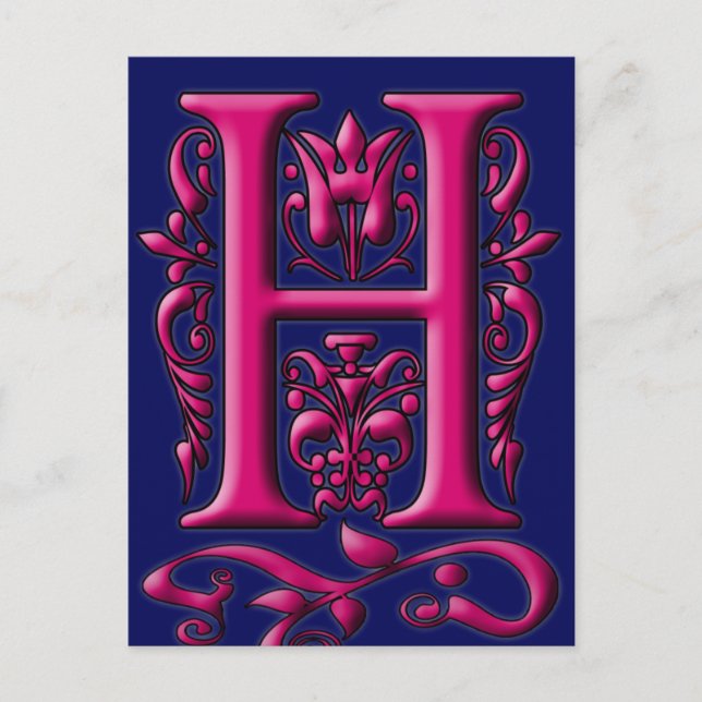 Carte Monogramme H Fuschia Navy initiale (Devant)