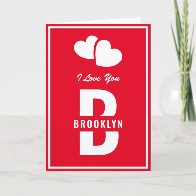 Carte Monogramme Heureuse Sainte-Valentin Rouge Blanc Hi (Devant)