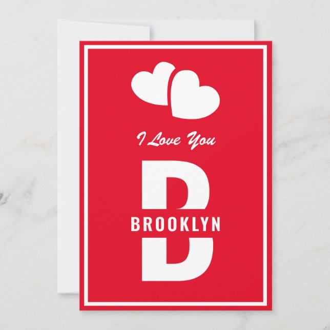 Carte Monogramme Heureuse Sainte-Valentin Rouge Blanc Hi (Devant)