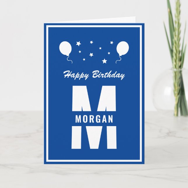 Carte Monogramme Joyeux Anniversaire Tout Âge Blanc Et B (Devant)