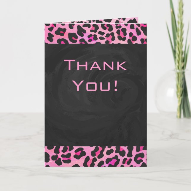 Carte Monogramme Leopard noir et rose chaud (Devant)