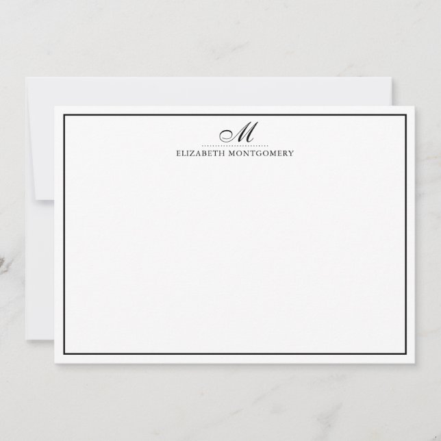 Carte Monogramme Noir & Blanc Flat Note (Devant)