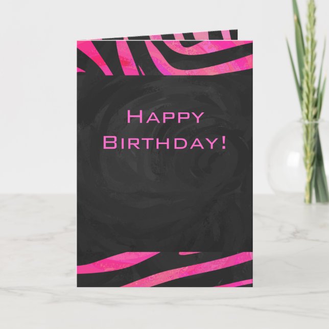 Carte Monogramme noir et rose chaud Zebra Design (Devant)