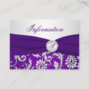 Carte Monogramme Purple et Argent Damask Info