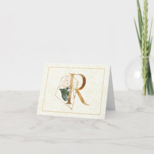 Carte Monogramme R Floral Note Gold