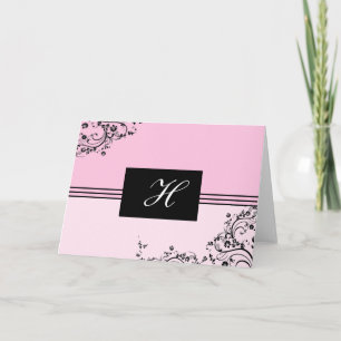 Carte Monogramme rose et noir personnalisable