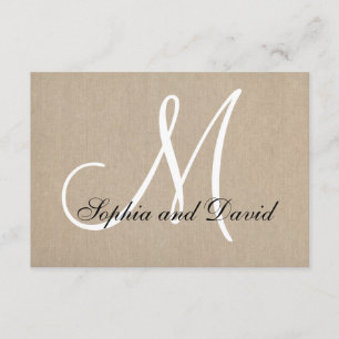 Carte Monogramme RSVP de mariage en toile rustique