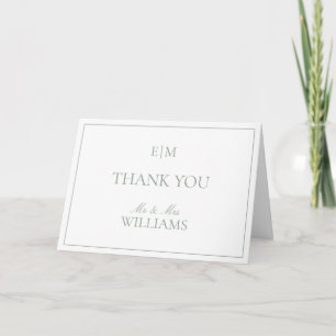 Carte Monogramme Sage vert Script Mariage Photo Merci