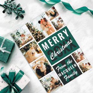 Carte Monogramme vert Famille Photo Collage Noël