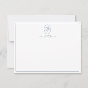 Carte Monographie Ovale Florale Moderne, Bleue