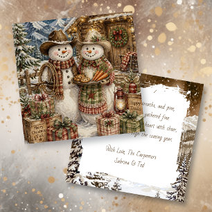 Carte Monsieur et Madame Bonhomme de Neige Noël Country