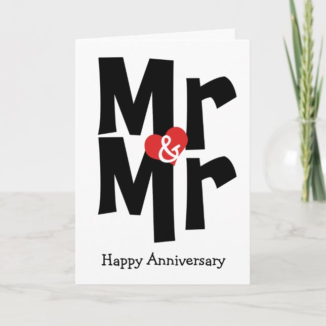 Carte Monsieur et Monsieur Gay Mariage Noir Blanc Annive (Devant)