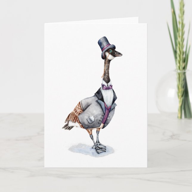 Carte Monsieur Goose Gentleman Victorien en Chapeau Haut (Devant)