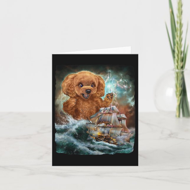 Carte Monster Poodle Dog Comme Kraken Attaque Un Bateau  (Devant)