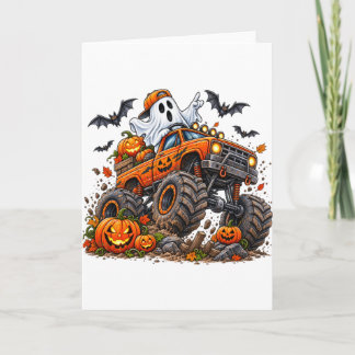 Carte Monstre Halloween camion citrouille fantôme conduc