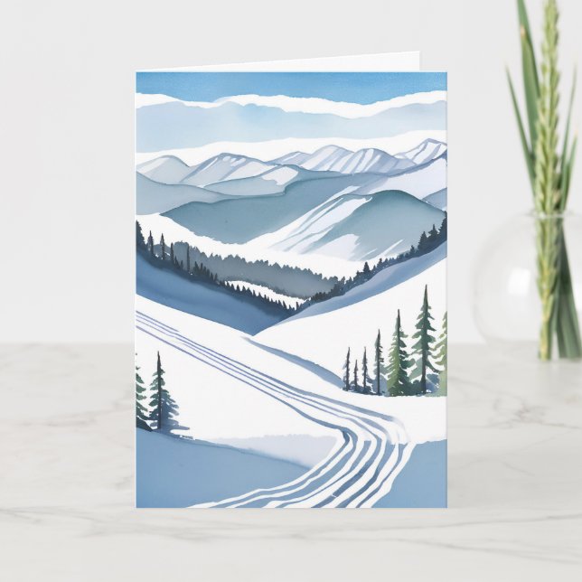 Carte Montagne de ski aquarelle (Devant)