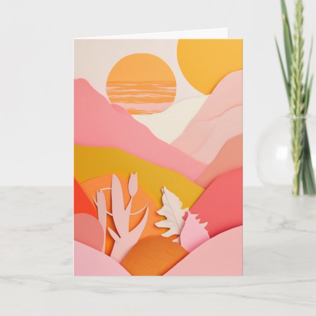 Carte Montagnes de papier découpé ensoleillées (Devant)