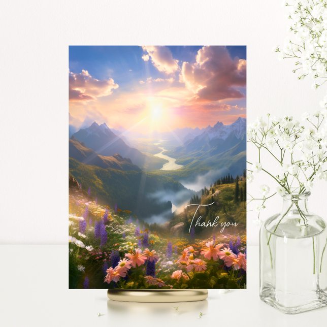 Carte Montagnes du Ciel Soleil Fleurs sauvages Sympathie (Heaven Mountains Sun Wild Flowers Sympathy Thank You Card | River Water)