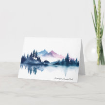 Montagnes et pins noirs à l'aquarelle rose et bleu