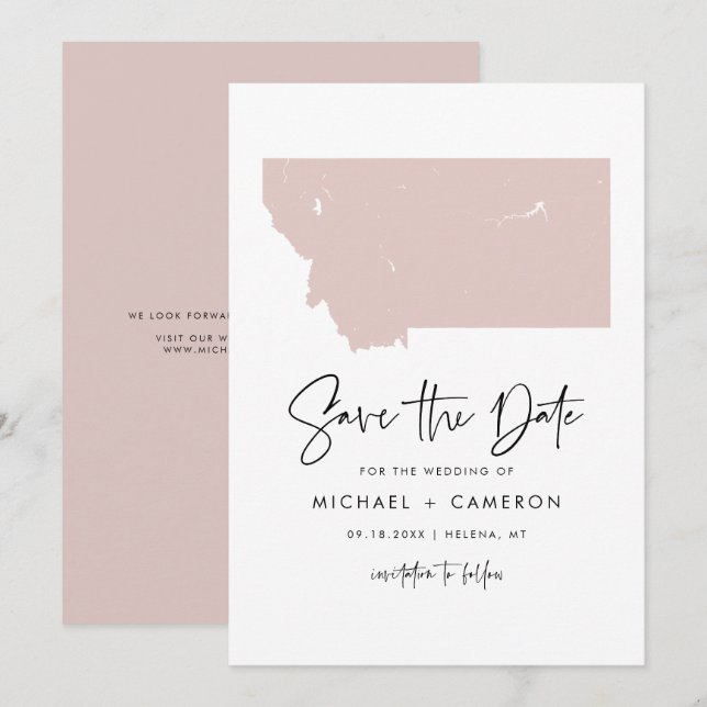 Carte Montana rose vierge Mariage de script minima (Devant / Derrière)