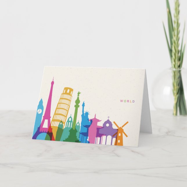 Carte Monuments Mondiaux Pastel Collage (Devant)