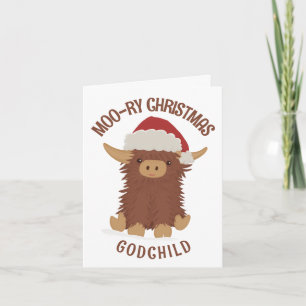 Carte Moo-ry Noël mignon shaggy Vache Highland Godchild