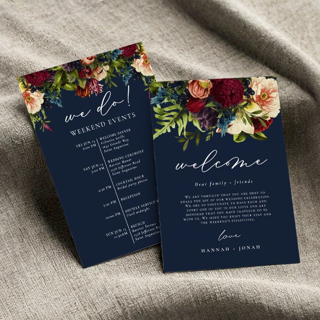 Carte Moody Floral Marine Mariage de bienvenue (Créateur téléchargé)
