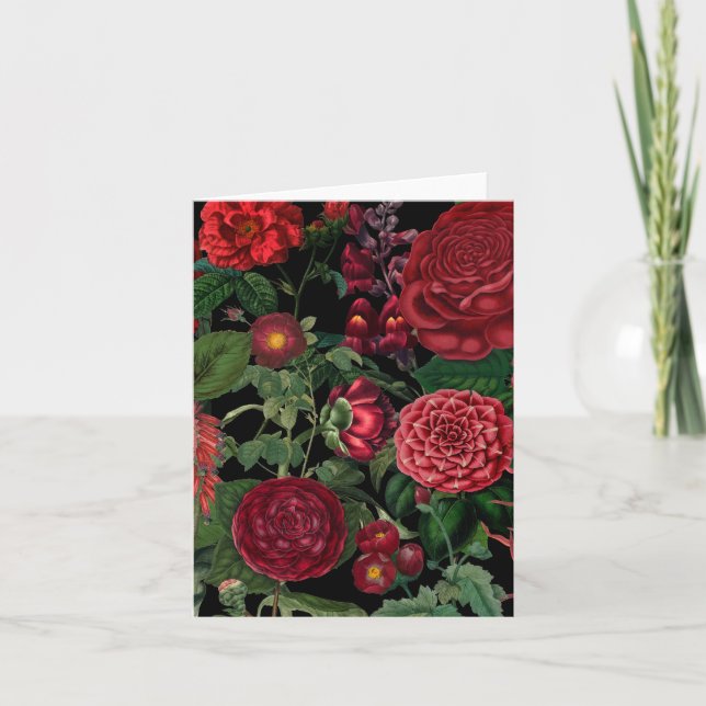 Carte Moody Florals Noir & Bourgogne Vintage Monogramme (Devant)