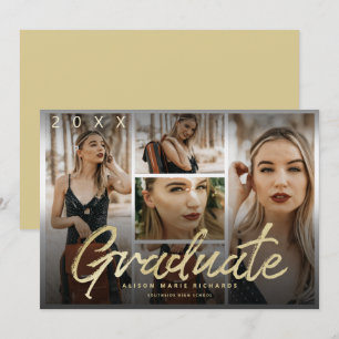 Carte Moody Overlay Gold Script Graduation Photos