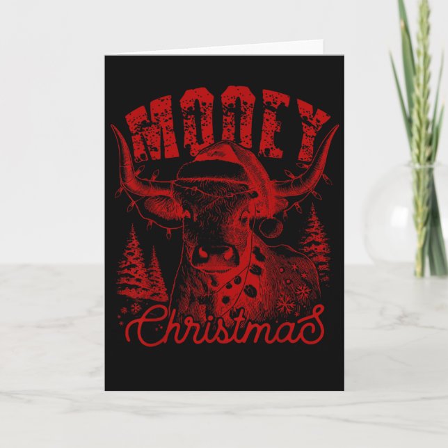 Carte Mooey Christmas Western Heifer Highland Cow Santa  (Devant)