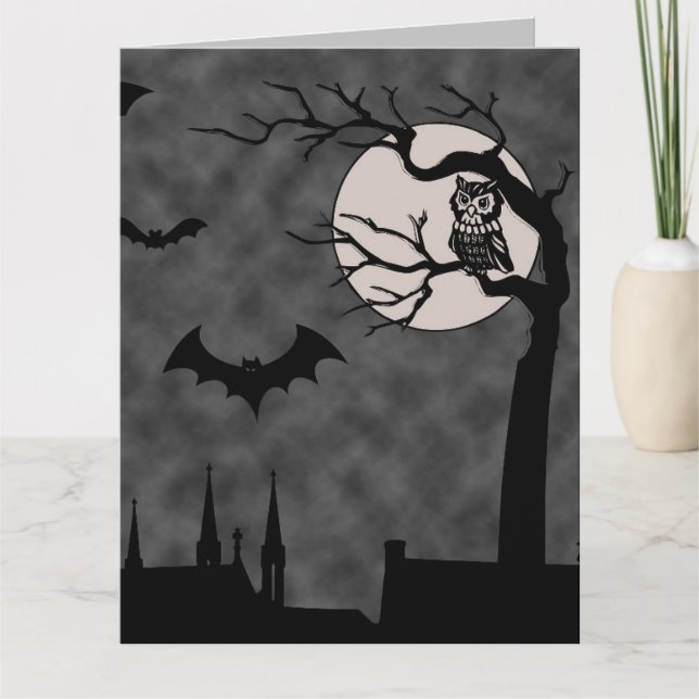 CARTE MOON BLANK GOTHIC NIGHT OWL CHAUVES-SOURIS (Devant)