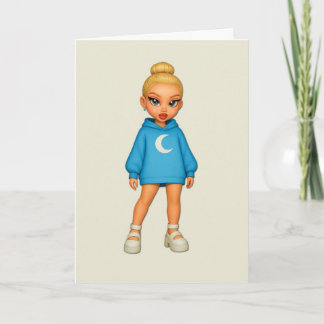 Carte Moon Hoodie Fashion Doll Greeting Card