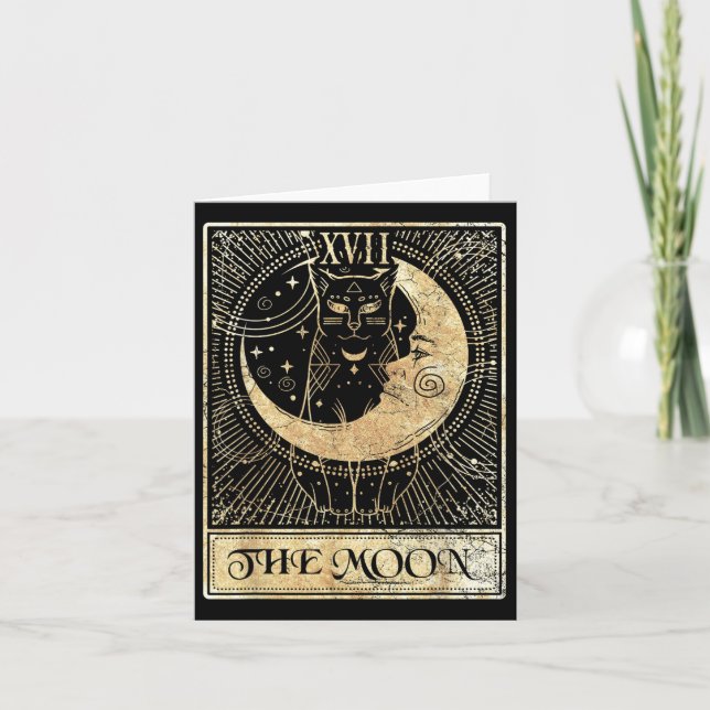 Carte Moon Tarot Crescent Cat Nuit Halloween C (Devant)