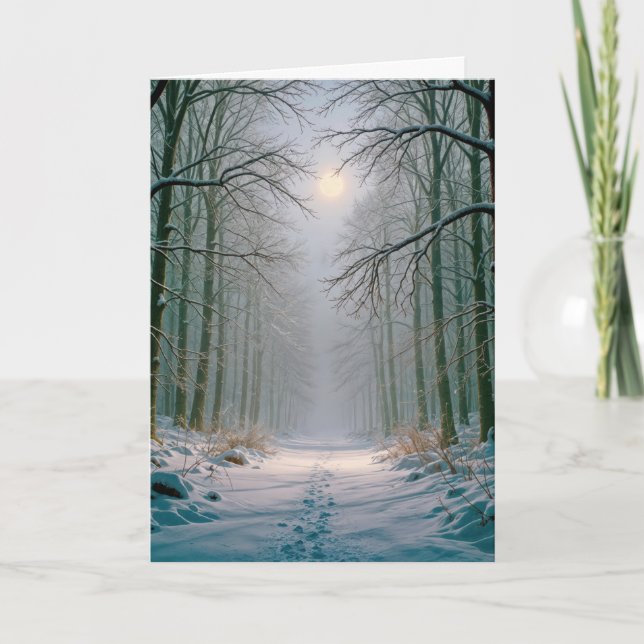 Carte Moonlight Christmas Footprints In a Snowy Forest (Devant)