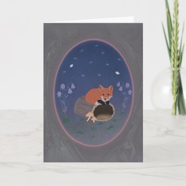 Carte Moonlit Fox on Woodland Log 5x7 Greeting Card (Devant)