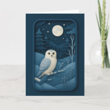 Moonlit Owl in Snowy Forest Card