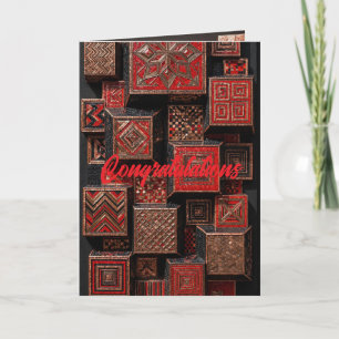 Carte Mosaïque géométrique rouge et cuivre - Cubes 3D