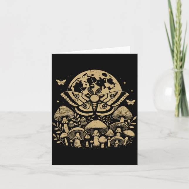 Carte Moth Full Moon Mushroom Boho Aesthetic Occult Men  (Devant)