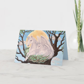 Carte Mother and Baby Flying Unicorns Whimsical Art