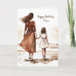 Carte Mother and Daughter Beach Watercolor Painting<br><div class="desc">Mom and daughter walking on the beach painting in watercolor effect for Mom's birthday.</div>